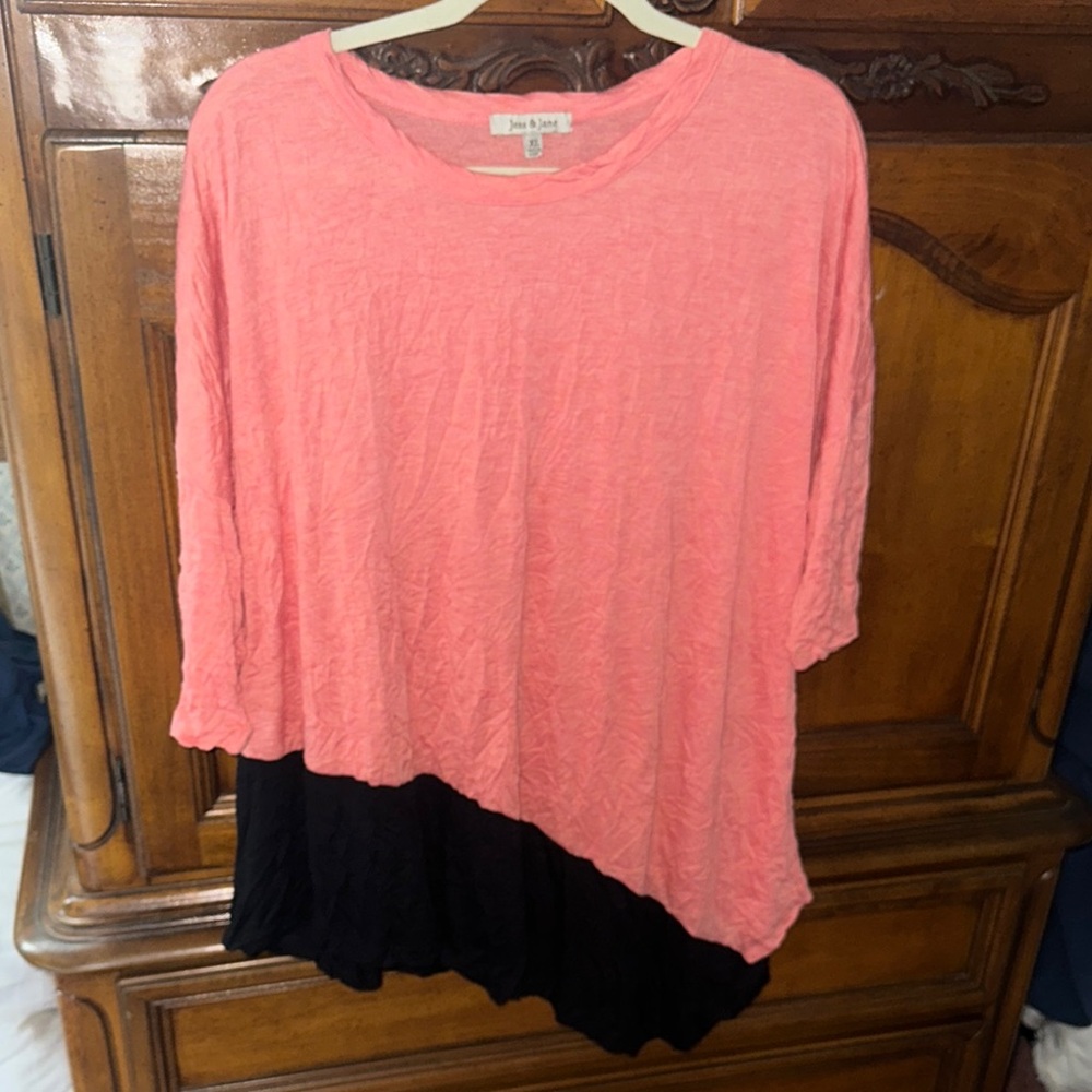 Pink Asymmetrical 3/4 Sleeve Tunic